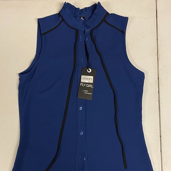 Fly Girl Blue and Black Blouse Top size XS NWT - Picture 1 of 5